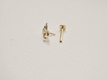 14k Real Solid Yellow Gold Cartilage Bow Body Ring Piercing