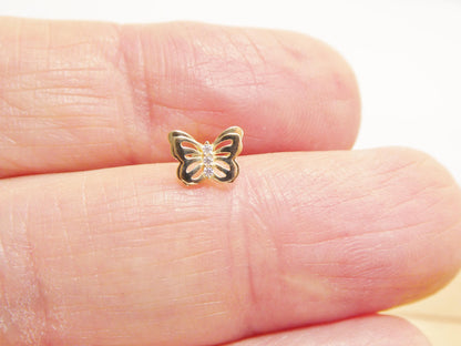 14k Real Solid Yellow Gold Cartilage Butterfly Body Ring Piercing