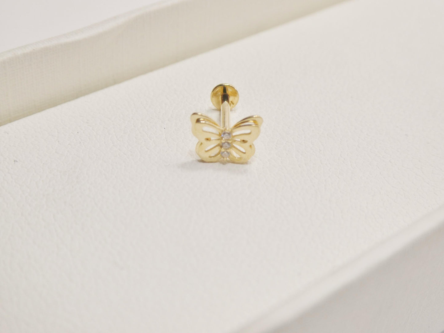 14k Real Solid Yellow Gold Cartilage Butterfly Body Ring Piercing