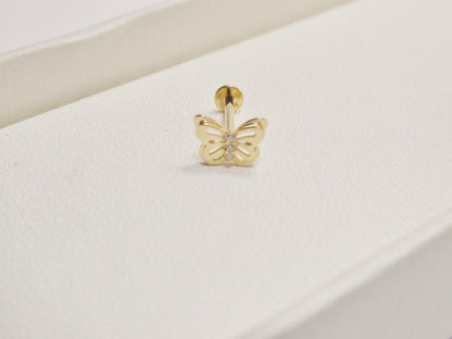 14k Real Solid Yellow Gold Cartilage Butterfly Body Ring Piercing