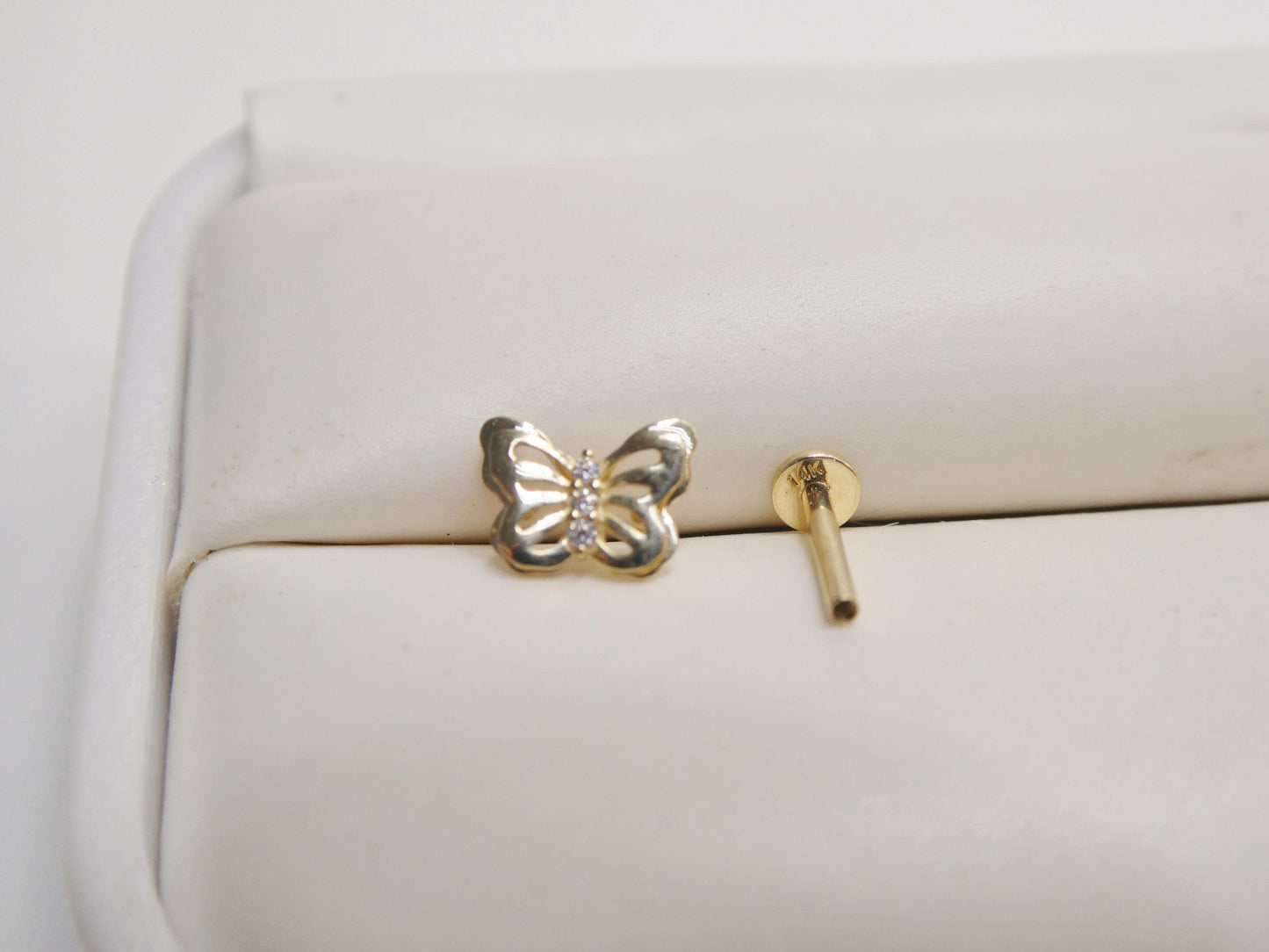 14k Real Solid Yellow Gold Cartilage Butterfly Body Ring Piercing