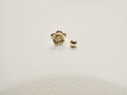 14k Real Solid Yellow Gold Cartilage Flower Body Ring Piercing