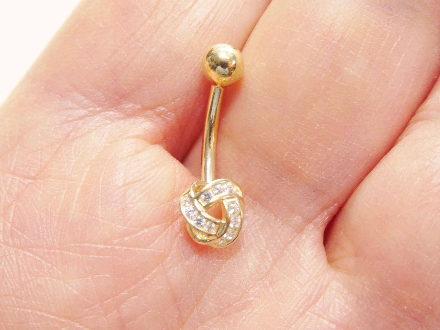 14k Real Solid Yellow Gold Love Knot Belly Button Ring Piercing