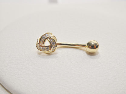 14k Real Solid Yellow Gold Love Knot Belly Button Ring Piercing