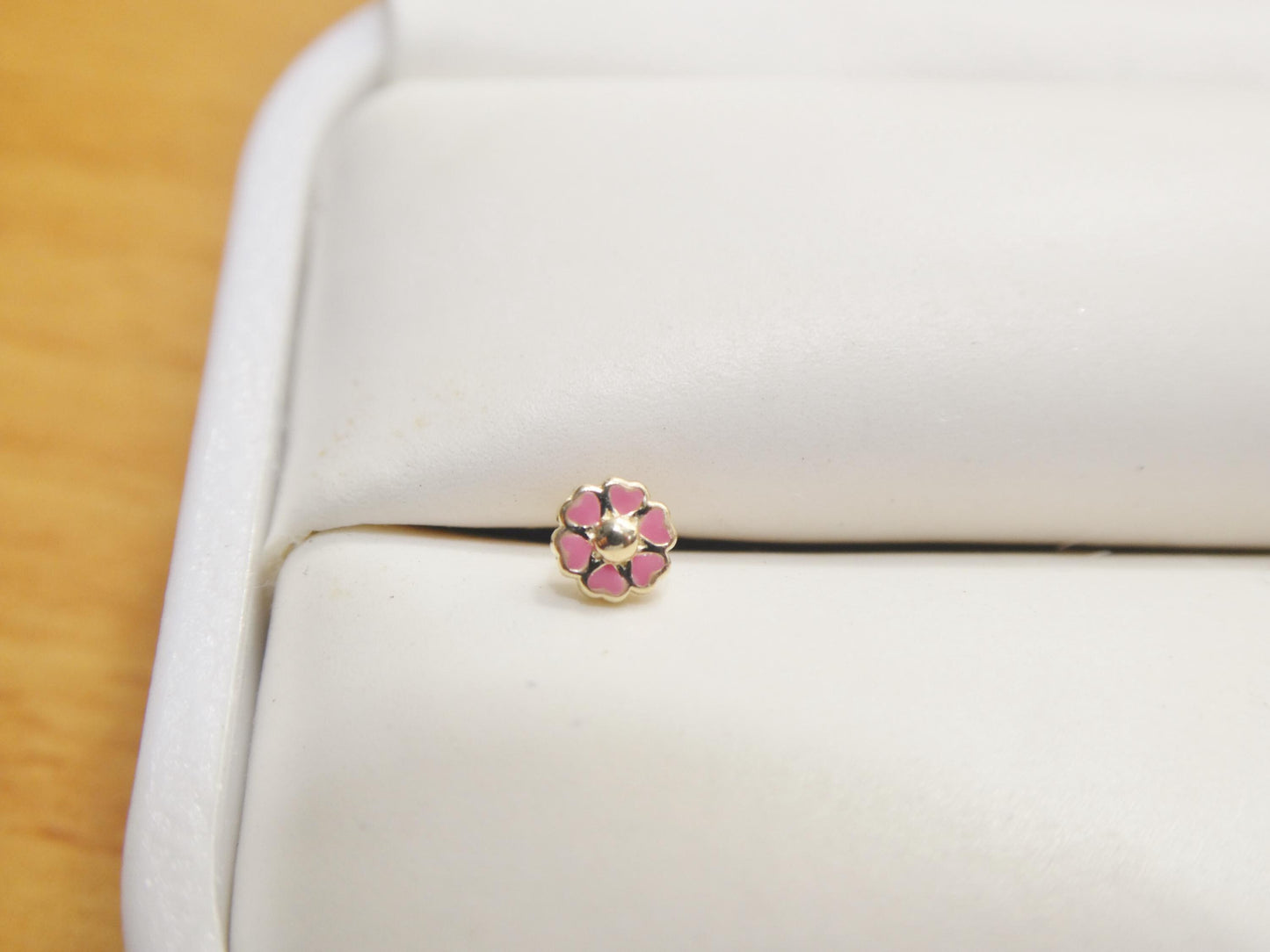 14k Real Solid Yellow Gold Pink Flower Nose Rings