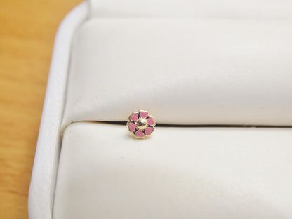 14k Real Solid Yellow Gold Pink Flower Nose Rings