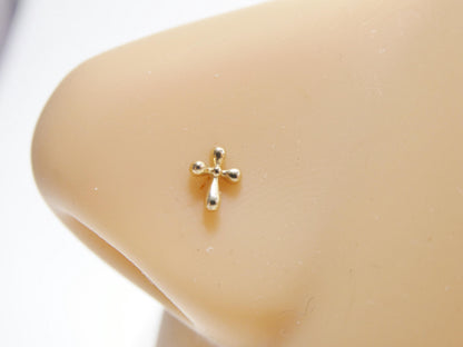 14k Real Solid Yellow Gold Cross Nose Rings