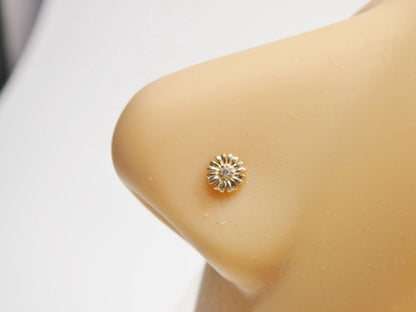 14k Real Solid Yellow Gold Flower Nose Rings