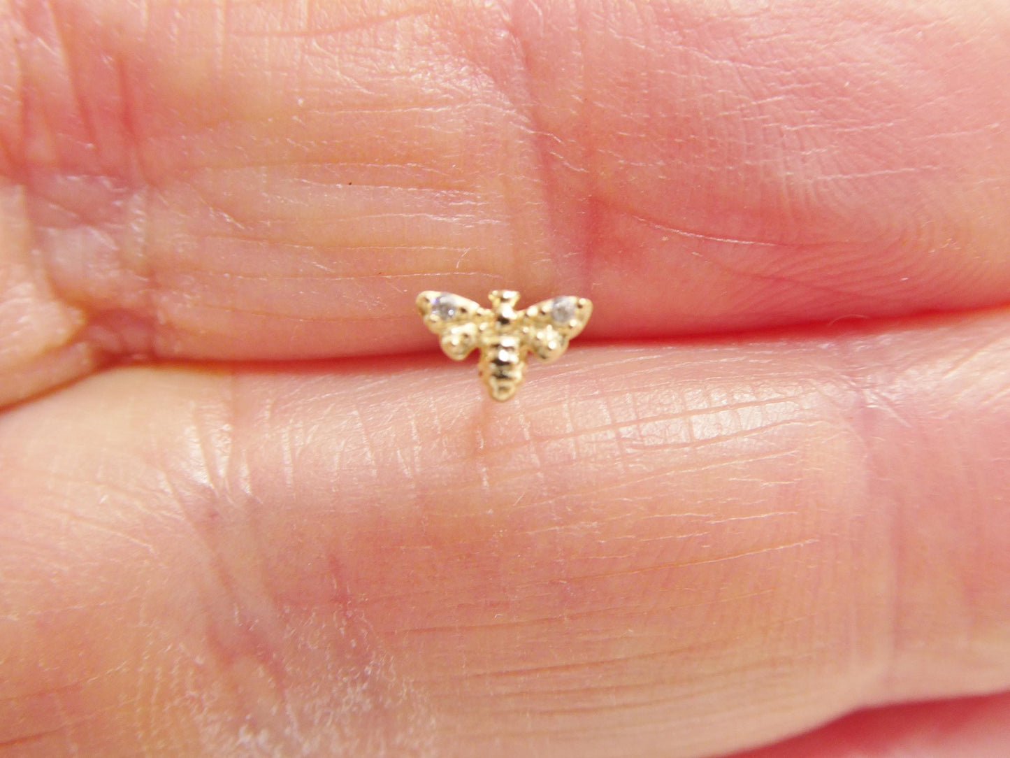 14k Real Solid Yellow Gold Honeybee Nose Rings