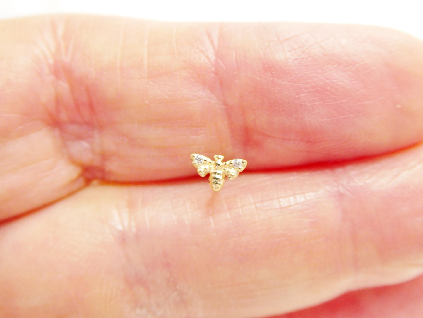 14k Real Solid Yellow Gold Honeybee Nose Rings