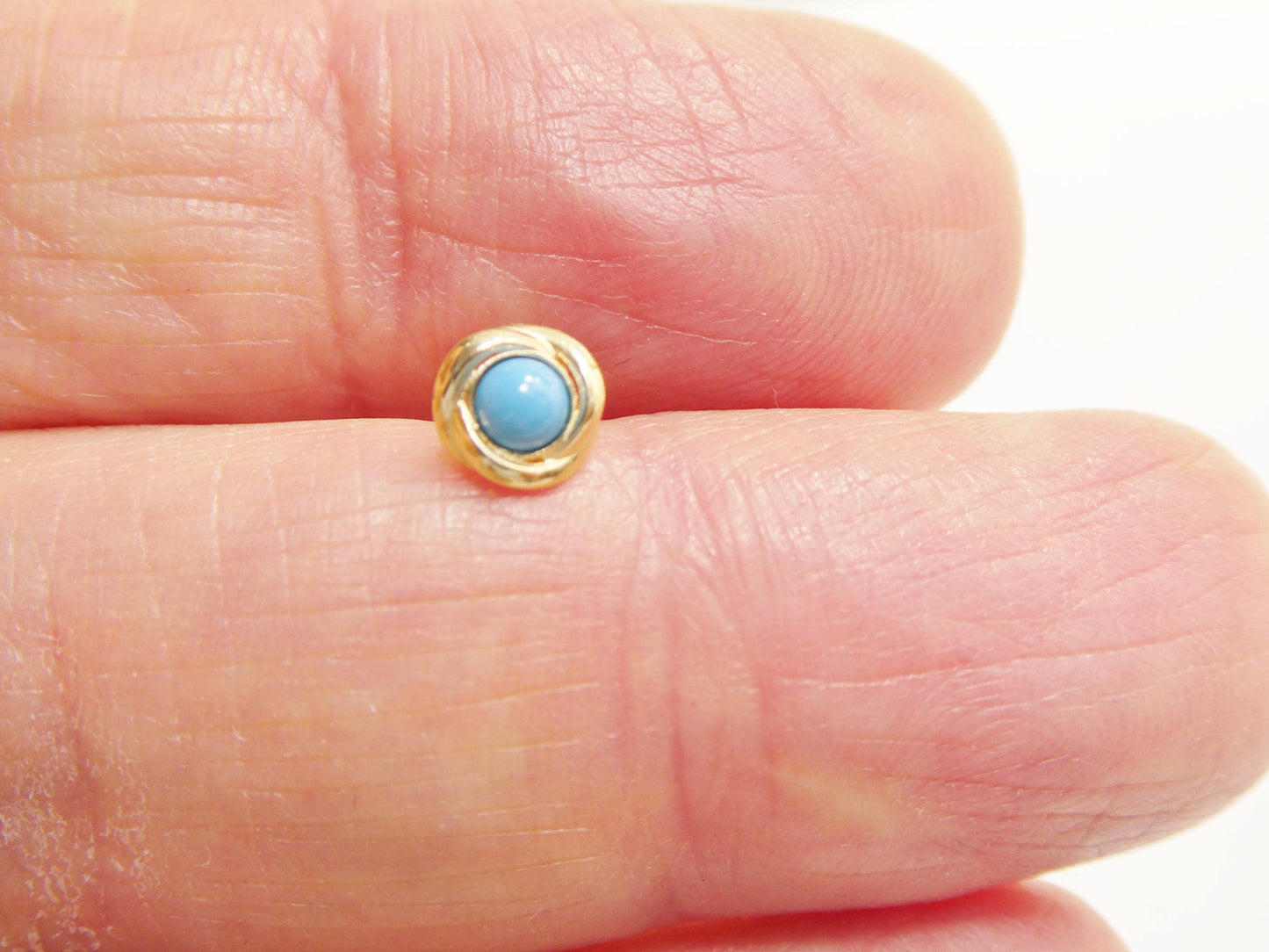 14k Real Solid Yellow Gold Cartilage Turquoise Body Ring Piercing