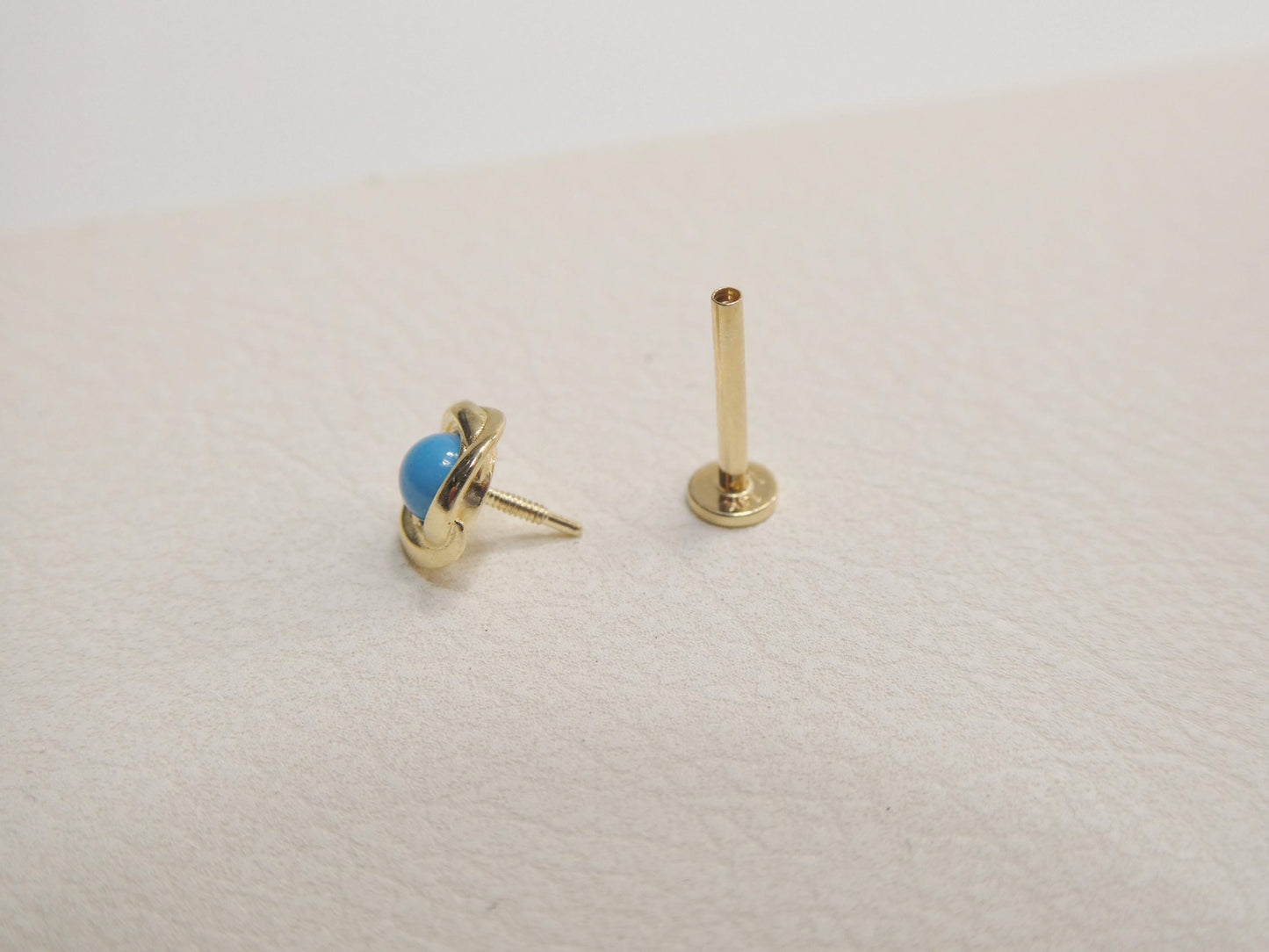 14k Real Solid Yellow Gold Cartilage Turquoise Body Ring Piercing