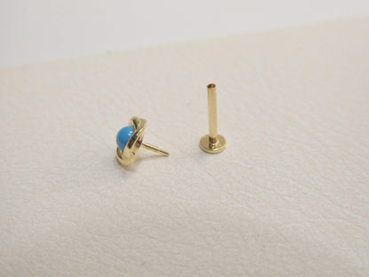 14k Real Solid Yellow Gold Cartilage Turquoise Body Ring Piercing