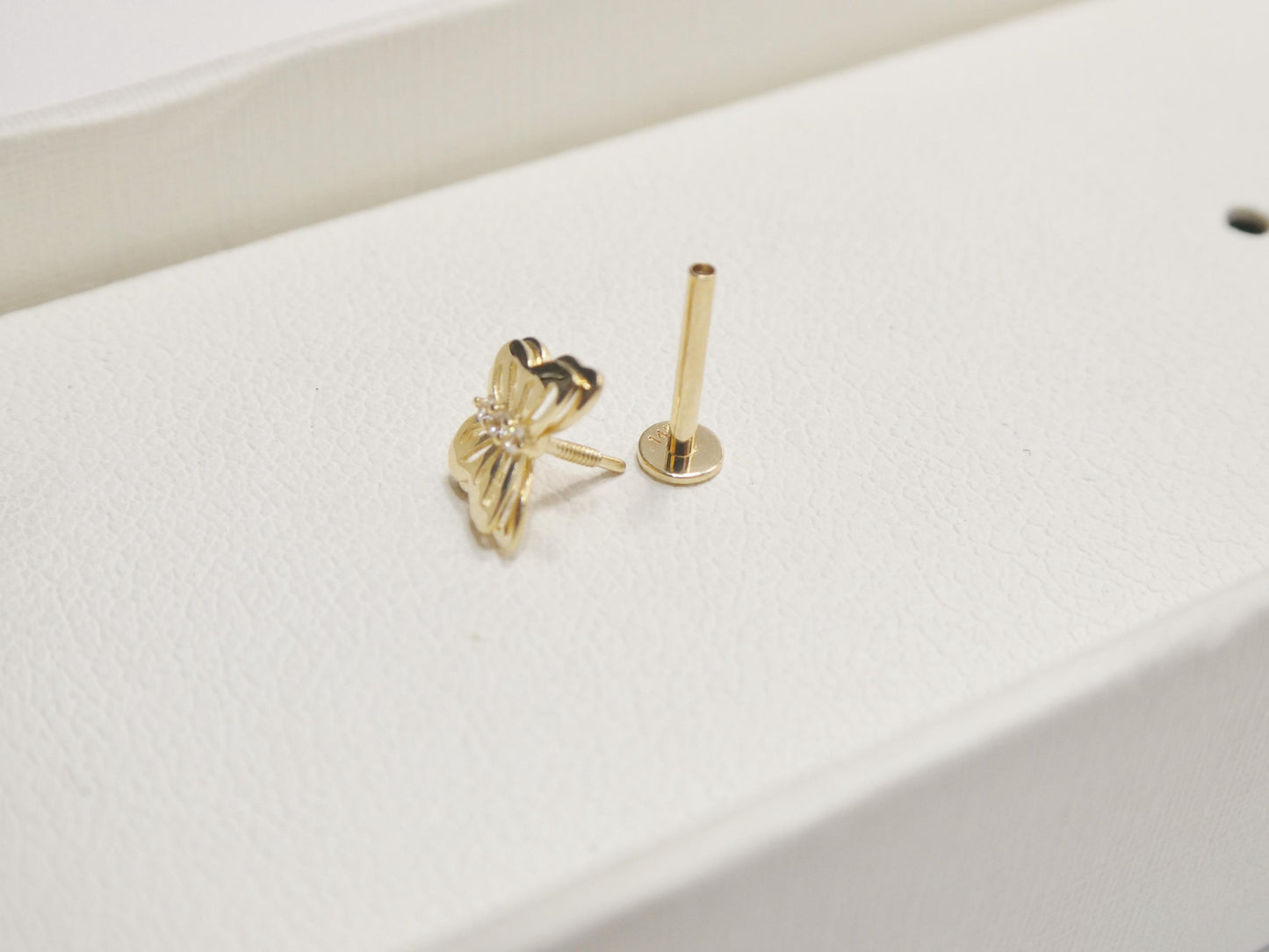 14k Real Solid Yellow Gold Cartilage Butterfly Body Ring Piercing