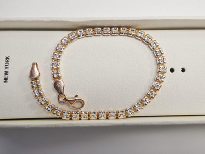 Real 925 Sterling Silver 2 Line Flat Diamond Cut Ice Link Rose Gold Bracelet
