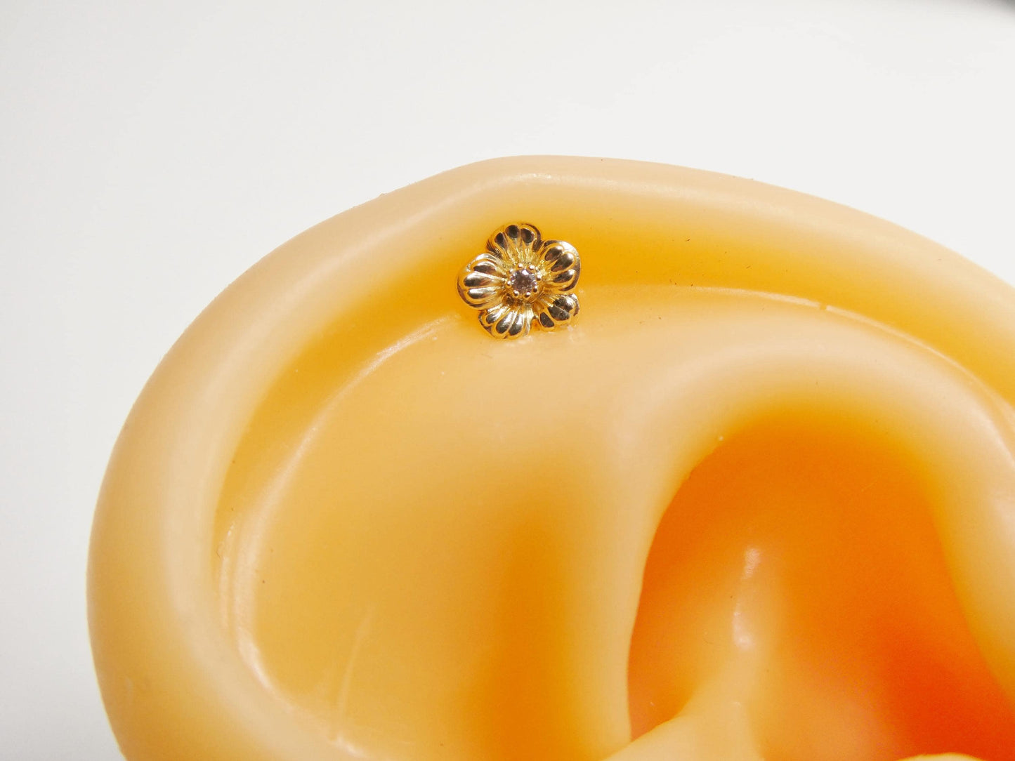 14k Real Solid Yellow Gold Cartilage Flower Body Ring Piercing