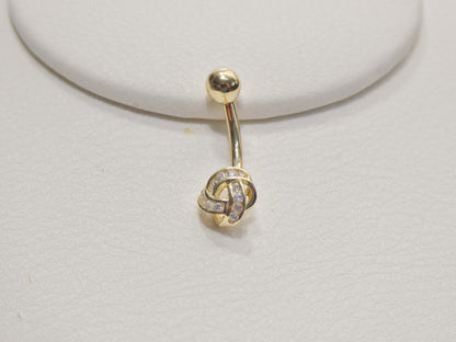 14k Real Solid Yellow Gold Love Knot Belly Button Ring Piercing