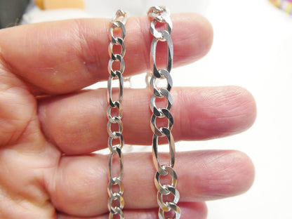 Real 925 Sterling Silver 8 Inch Figaro Concave Bracelet
