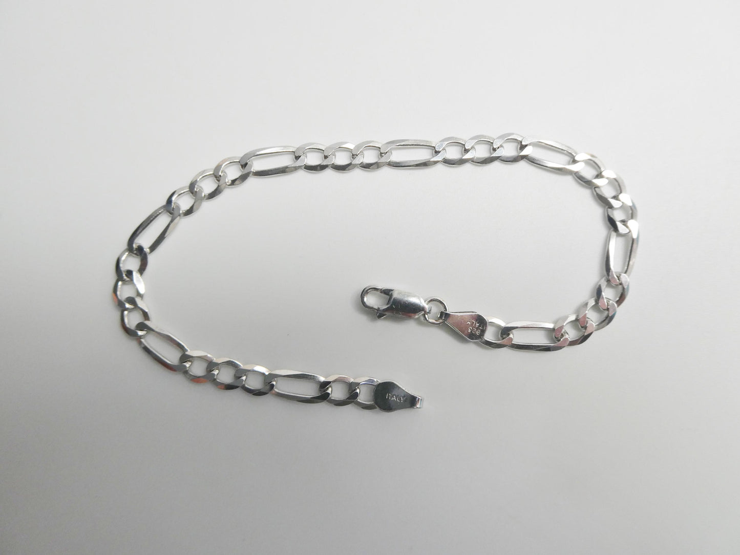 Real 925 Sterling Silver 8 Inch Figaro Concave Bracelet