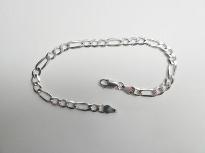 Real 925 Sterling Silver 8 Inch Figaro Concave Bracelet