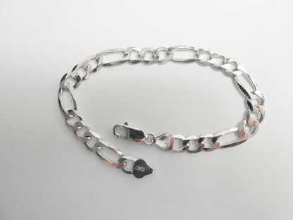 Real 925 Sterling Silver 8 Inch Figaro Concave Bracelet