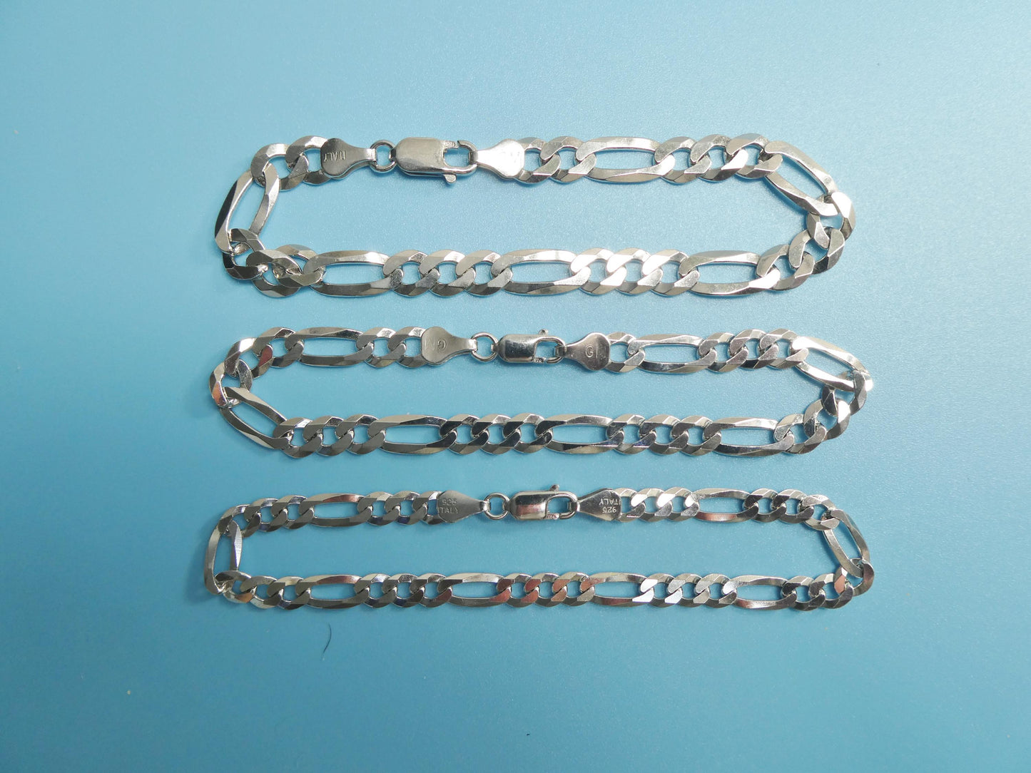 Real 925 Sterling Silver 8 Inch Flat Figaro Bracelet