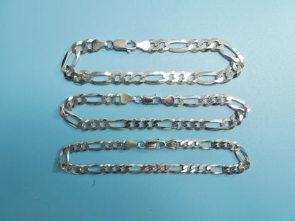 Real 925 Sterling Silver 8 Inch Flat Figaro Bracelet