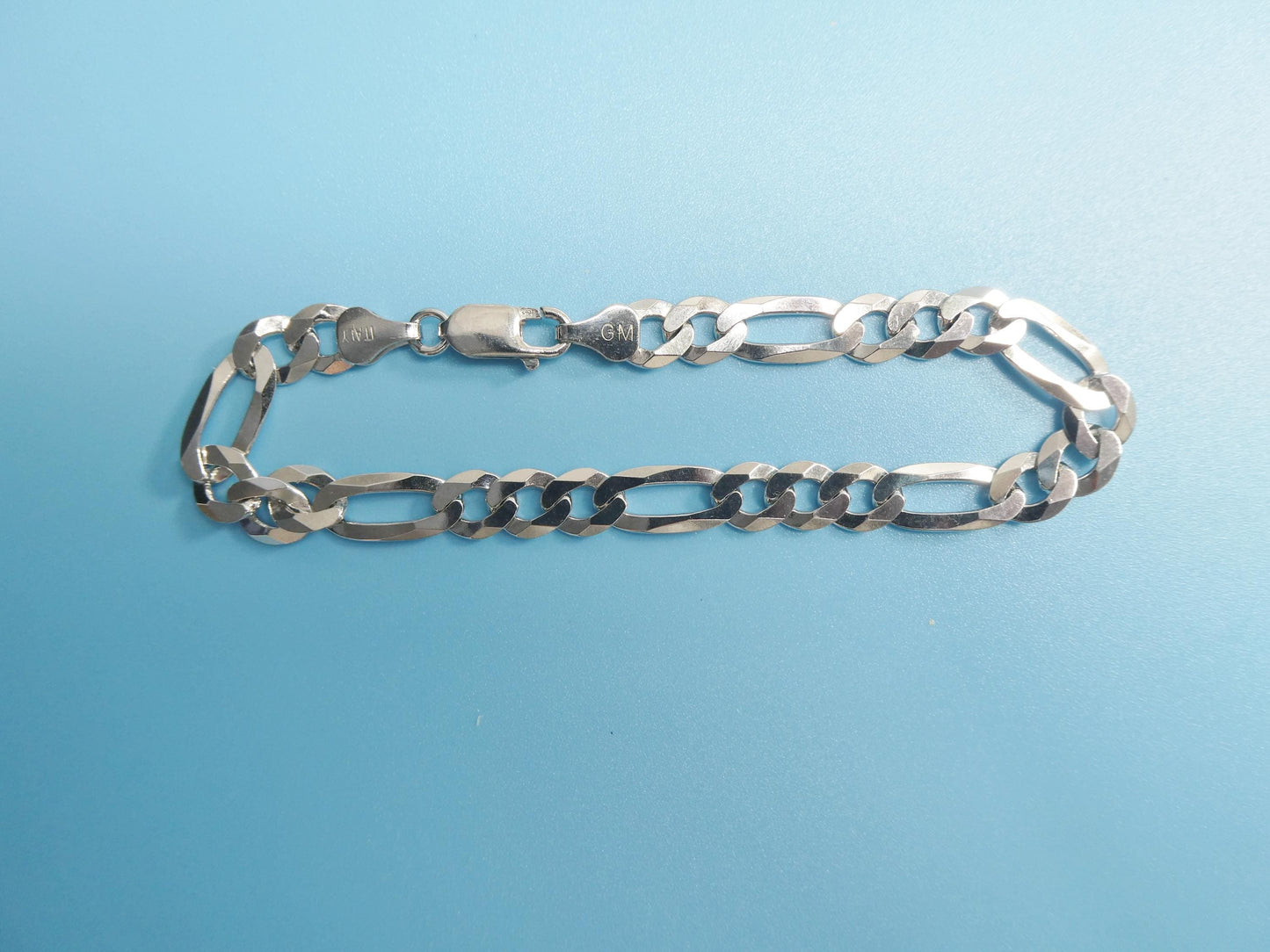 Real 925 Sterling Silver 8 Inch Flat Figaro Bracelet