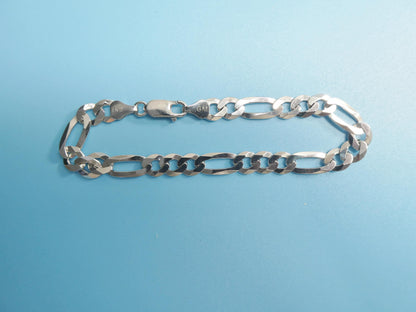 Real 925 Sterling Silver 8 Inch Flat Figaro Bracelet