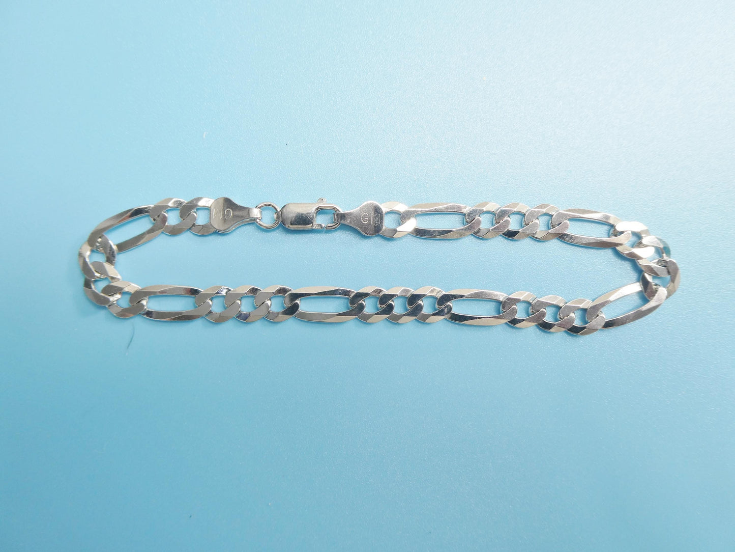 Real 925 Sterling Silver 8 Inch Flat Figaro Bracelet