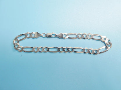 Real 925 Sterling Silver 8 Inch Flat Figaro Bracelet