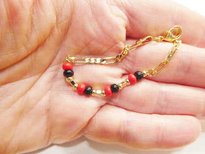 Azabache Boy Girl Baby Bracelet 18k Gold Filled Figaro Bracelet