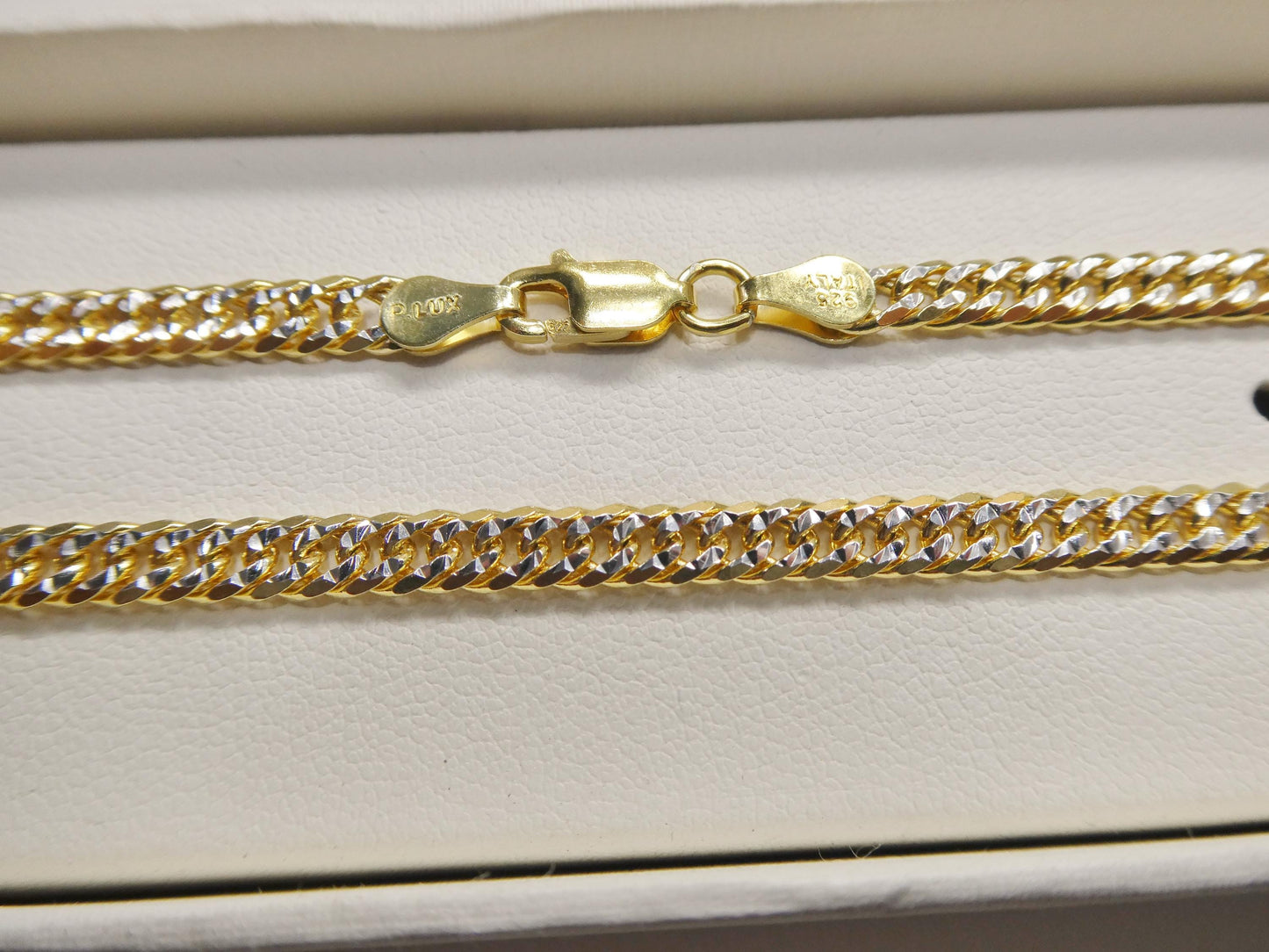 Real 925 Sterling Silver 4mm Double Link Diamond Cut Chain Necklace