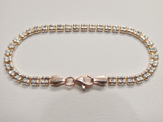 real 925 sterling silver 2 line flat diamond cut ice link rose gold  bracelet