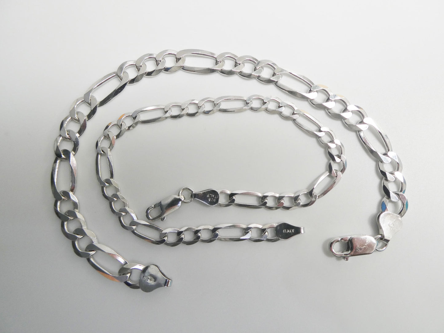 Real 925 Sterling Silver 8 Inch Figaro Concave Bracelet