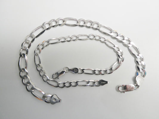 real 925 sterling silver 8 inch figaro concave bracelet