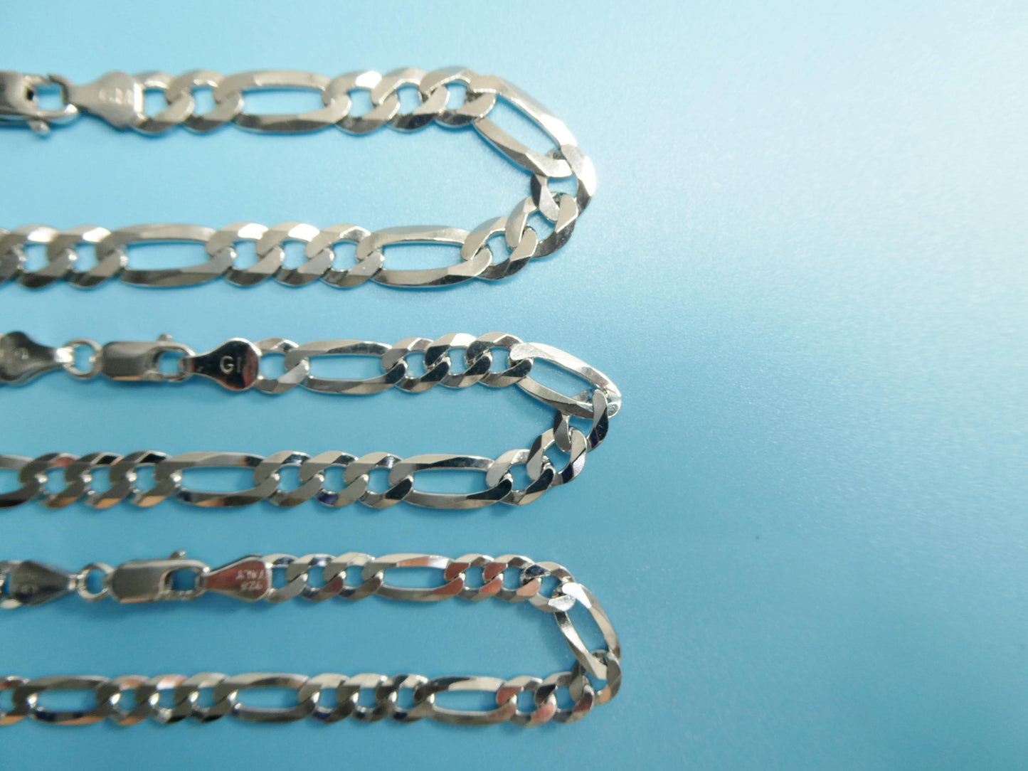 Real 925 Sterling Silver 8 Inch Flat Figaro Bracelet