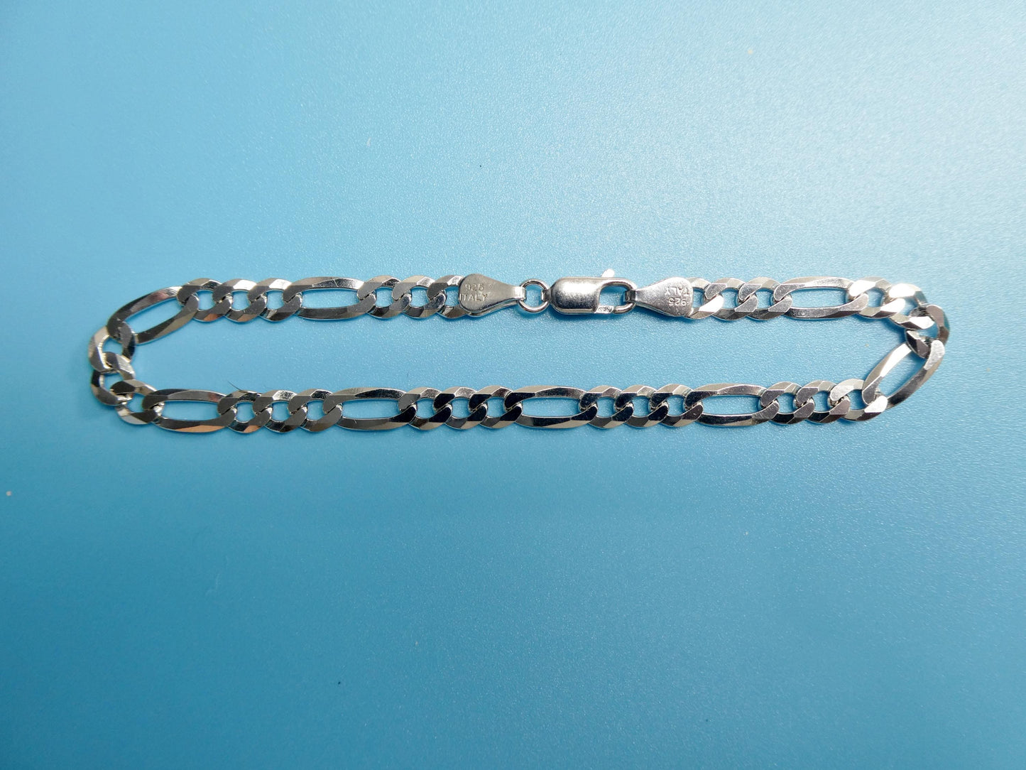 Real 925 Sterling Silver 8 Inch Flat Figaro Bracelet