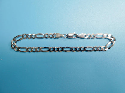 Real 925 Sterling Silver 8 Inch Flat Figaro Bracelet