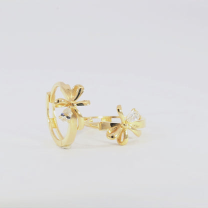 Real 10k Solid Yellow Gold Fancy Hoop Huggies Leaf Earrings