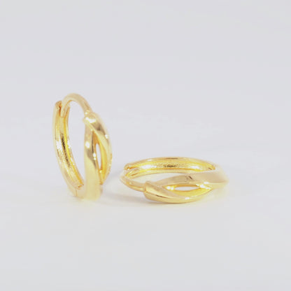 Real 10k Solid Yellow Gold Fancy Hoop Huggies Earrings